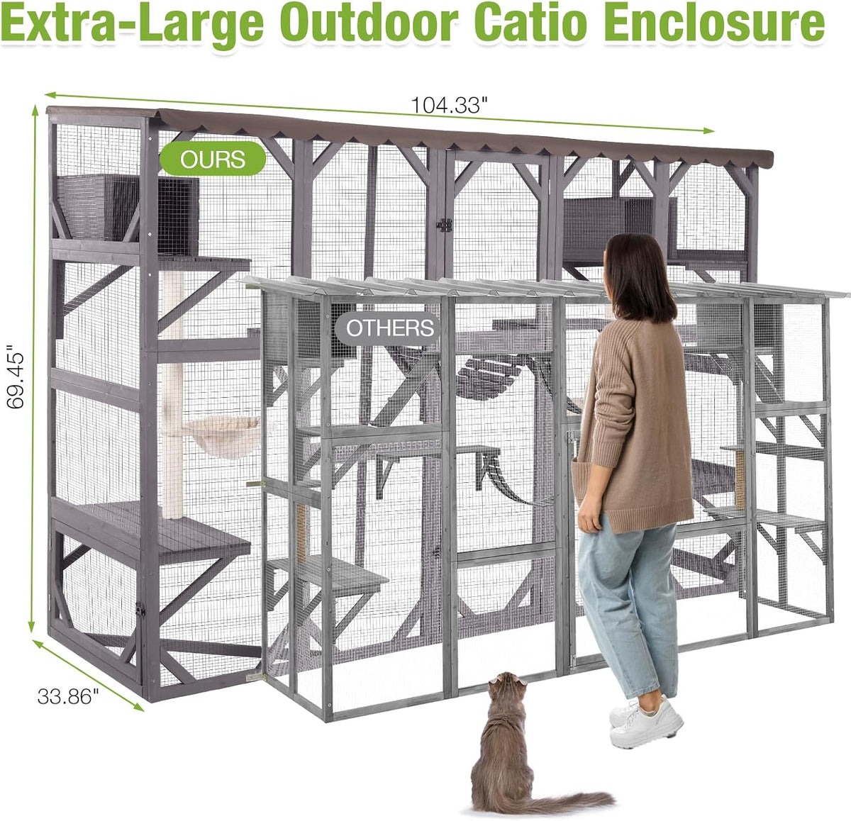 gutinneen extra-large catio, 104" wall-mounted outdoor cat enclosure, close-up detail