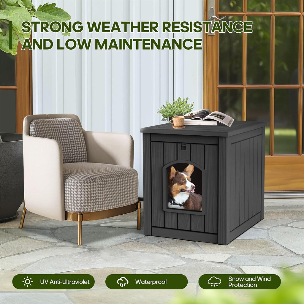 drato outdoor indoor dog house, black, medium, side view