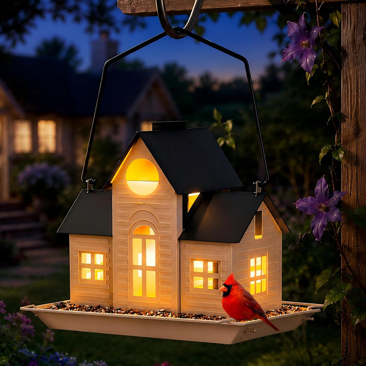 solar bird feeders for outdoors hanging,metal cardinal bird, close-up detail