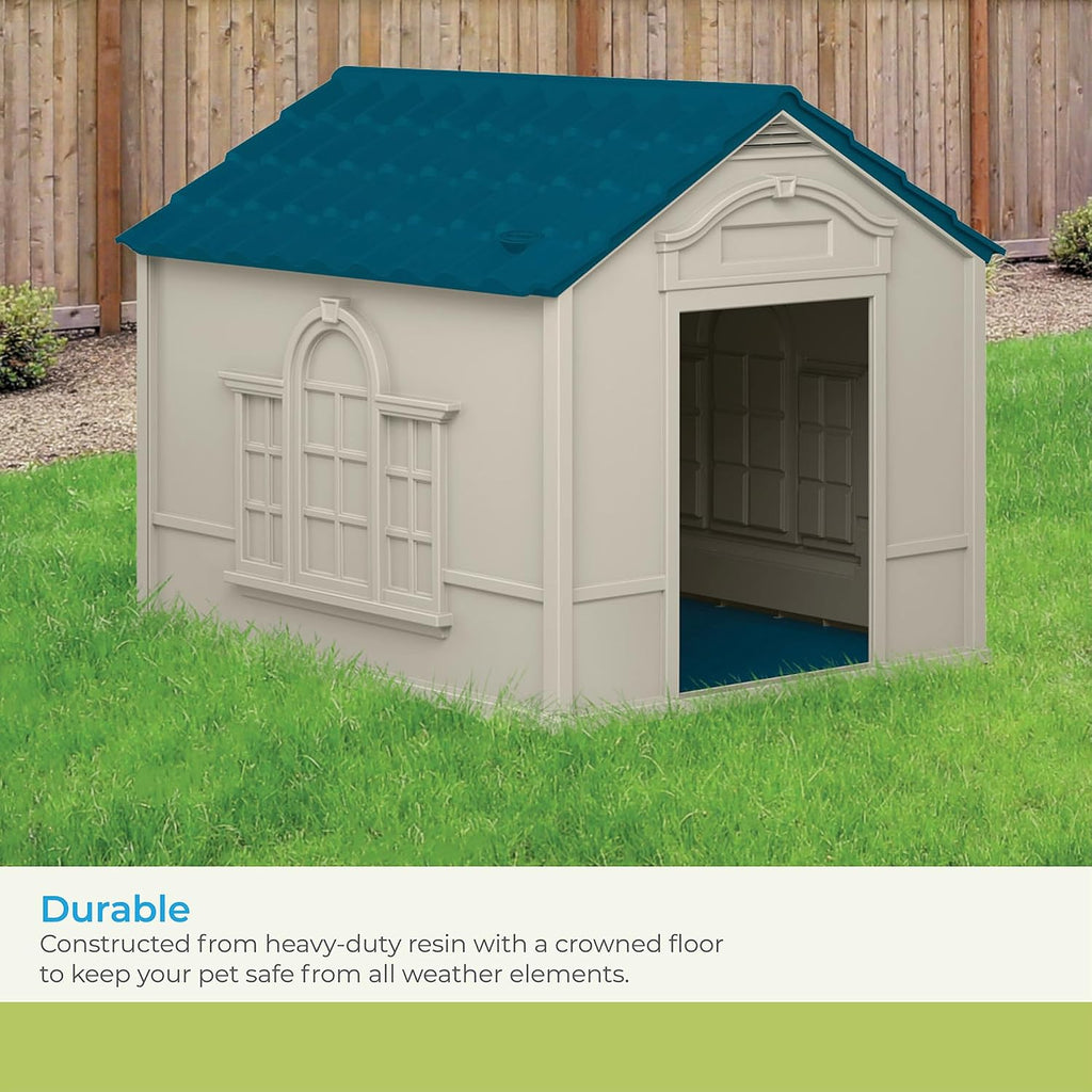 suncast outdoor dog house with door - water, side view
