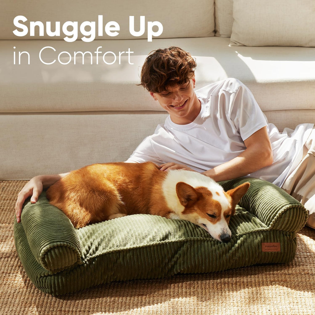 fukumaru dog couch bed, corduroy cozy cat bed, close-up detail