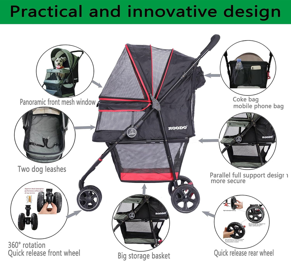 roodo escort 3 wheel dog cat pet stroller, package contents