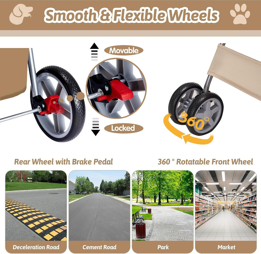 foldable pet stroller 4 wheels for small medium showing dimensions