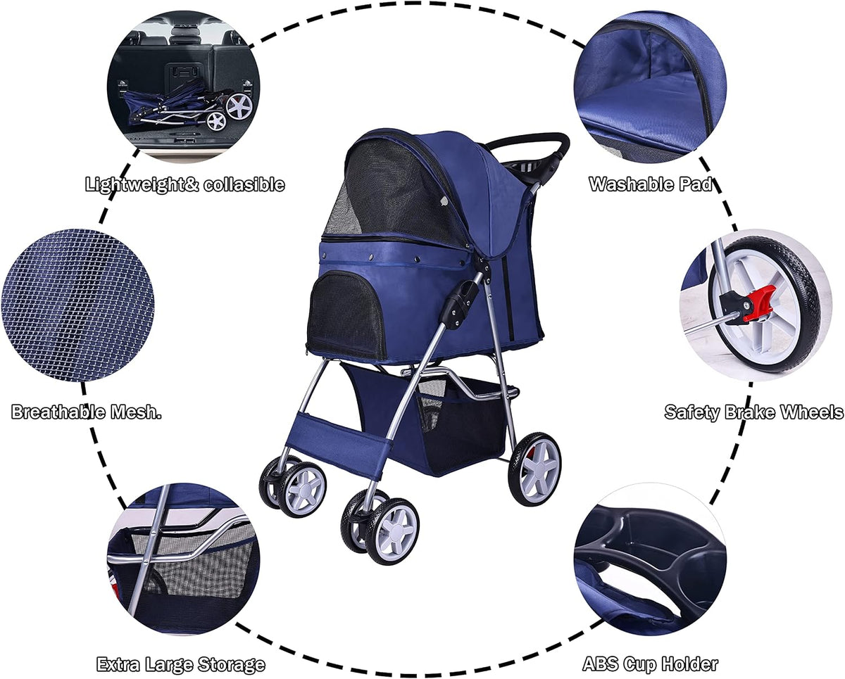 elevon pet stroller, 4 wheels multifunction dog cat, side view
