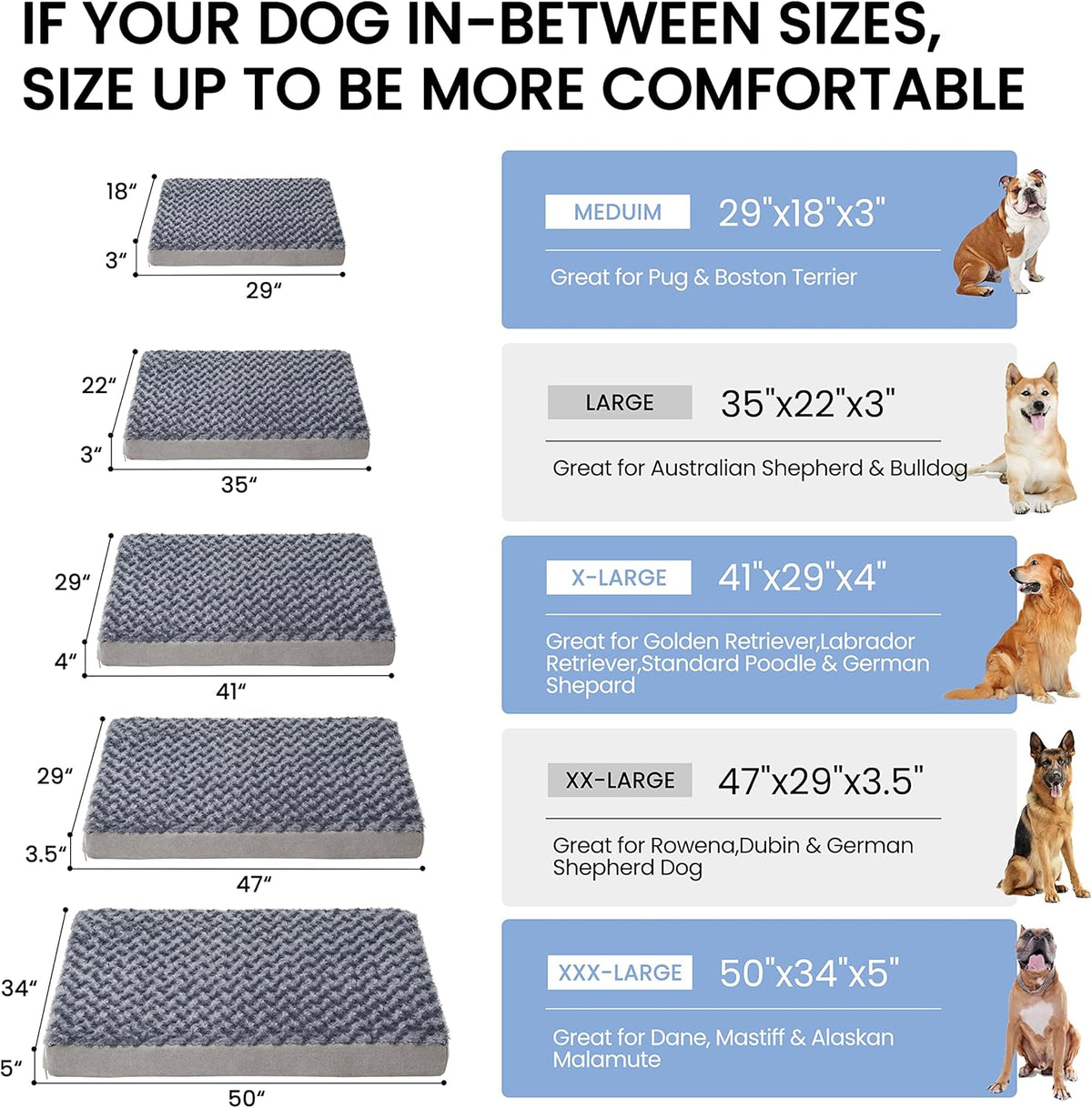 orthopedic memory foam dog bed, cooling dog beds showing dimensions
