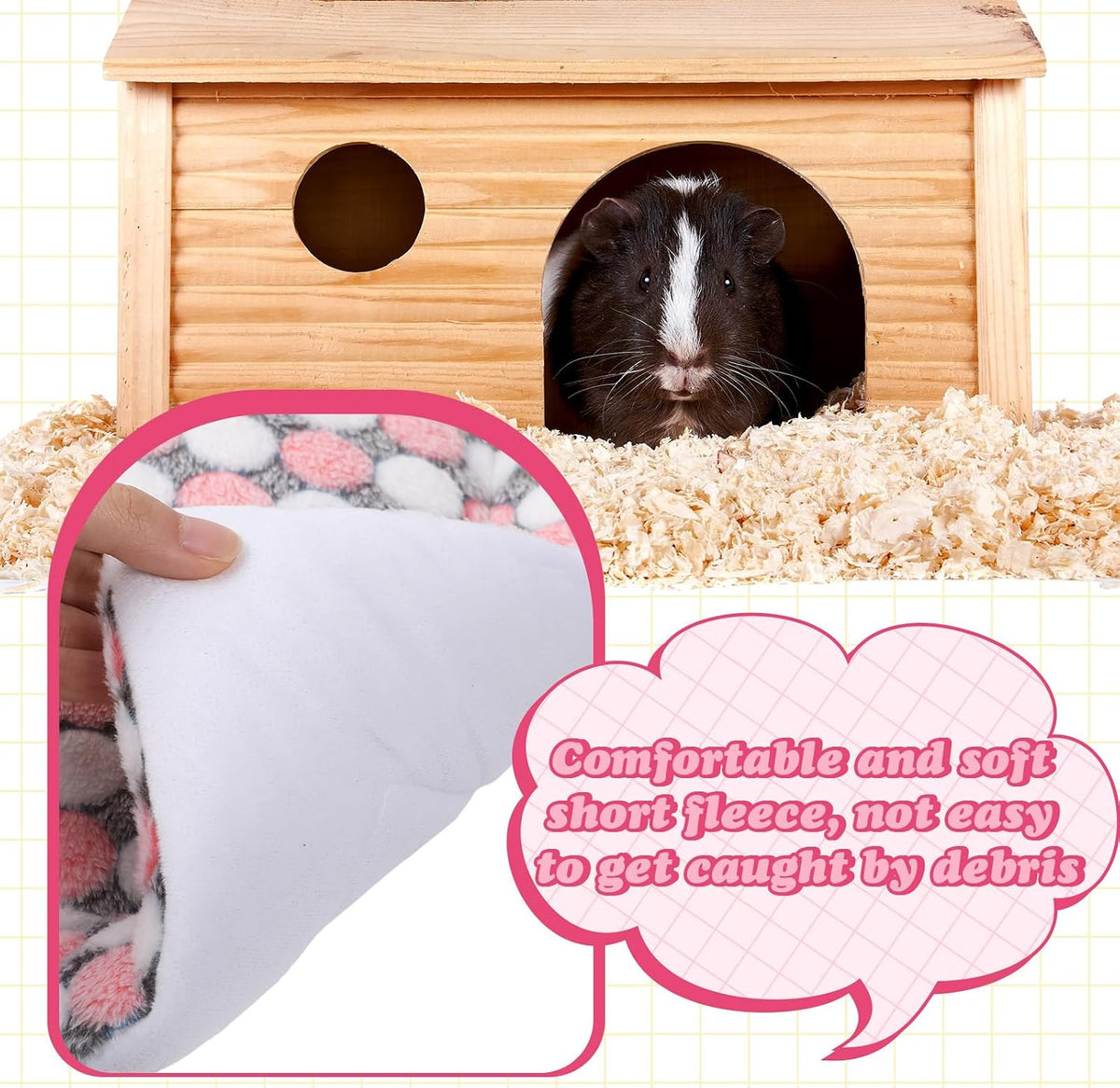 guinea pig bed mat with cleaning dustpan brush showing dimensions