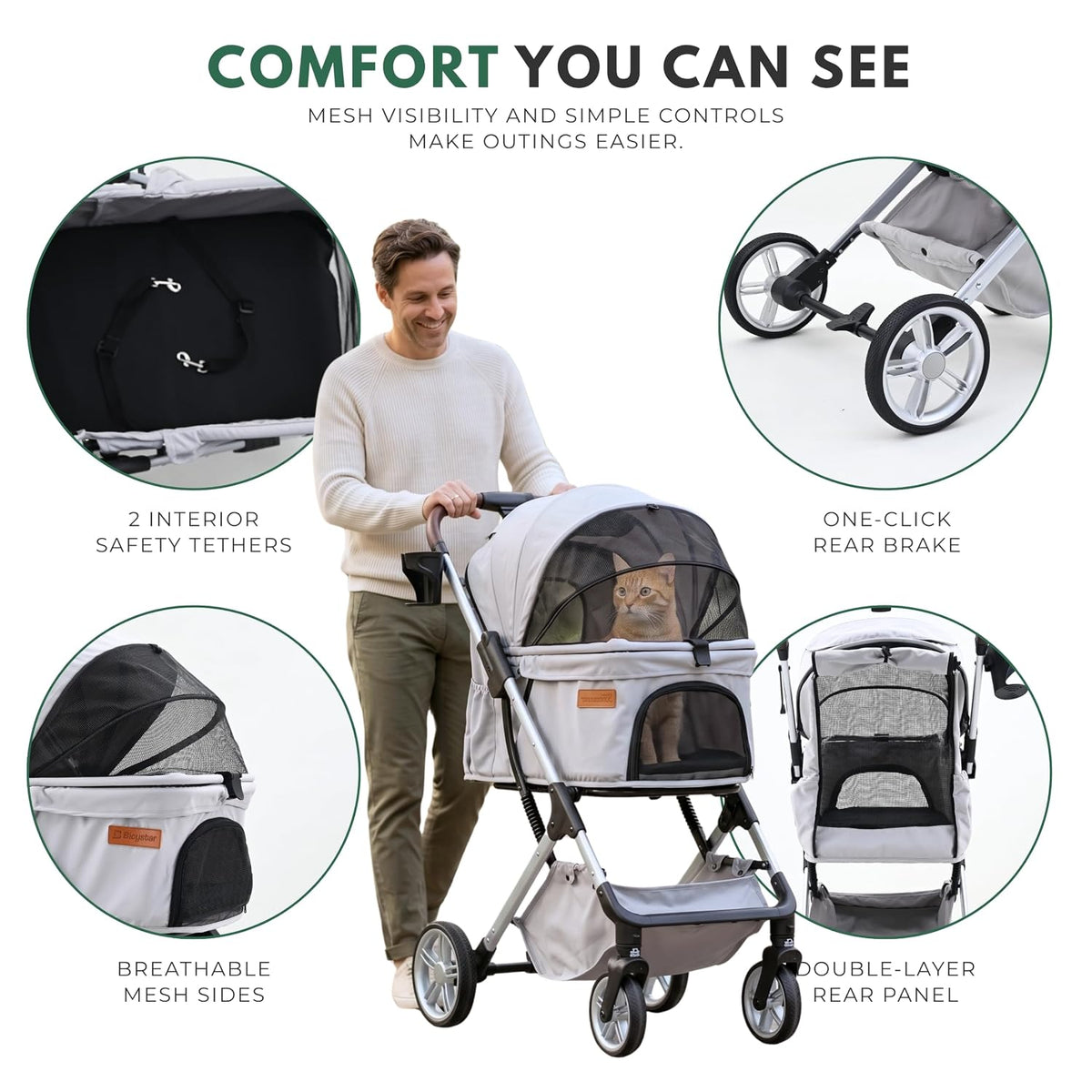 pet stroller for small dogs and cats, one-click, package contents