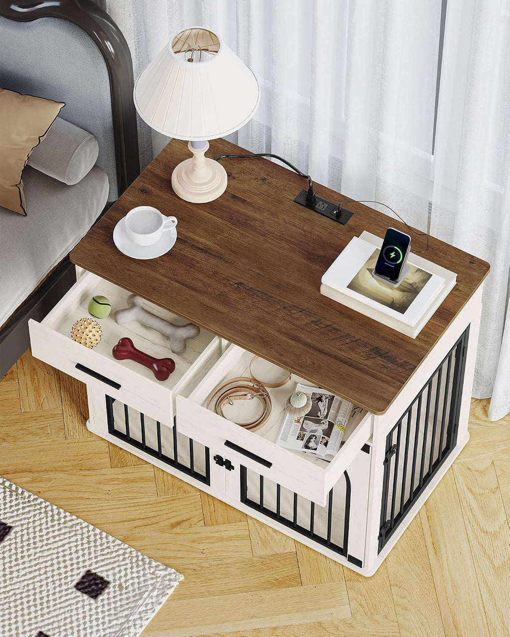 hzuaneri 39.4 in dog crate furniture with storage, close-up detail