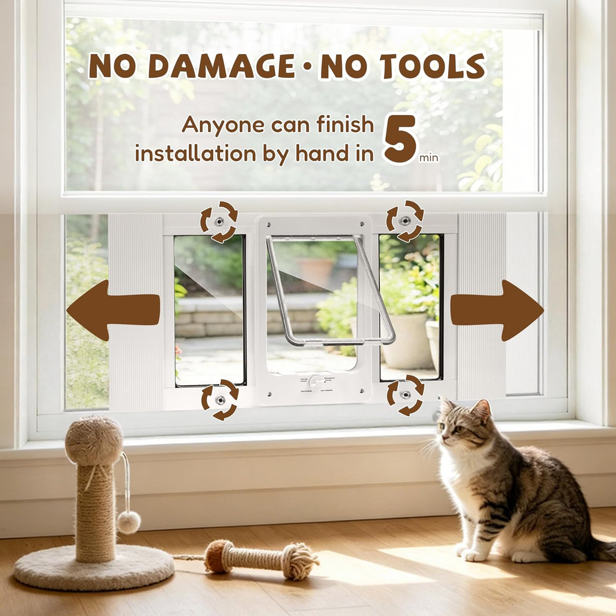 full-size cat door for window, h: 15.3", fit, close-up detail