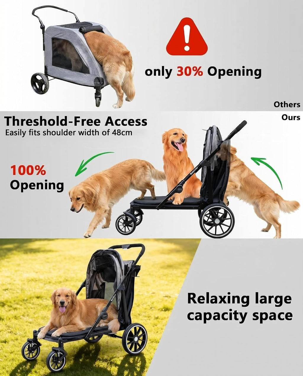dog stroller for large & medium dogs, up, close-up detail