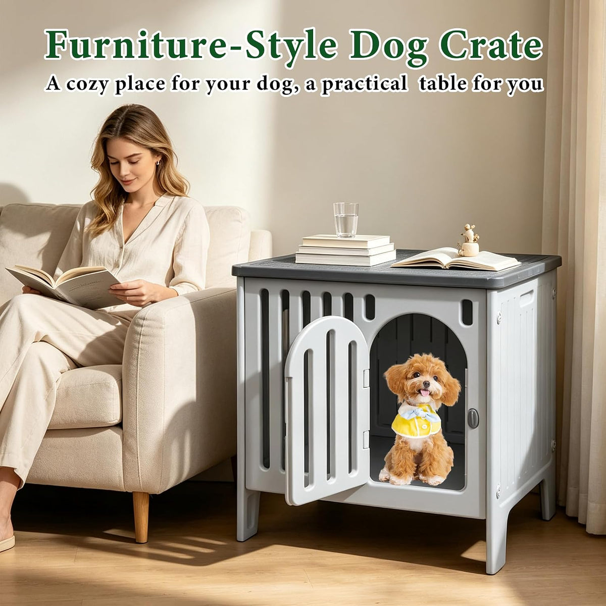dog crate furniture 26.8“ plastic dog kennel indoor, package contents