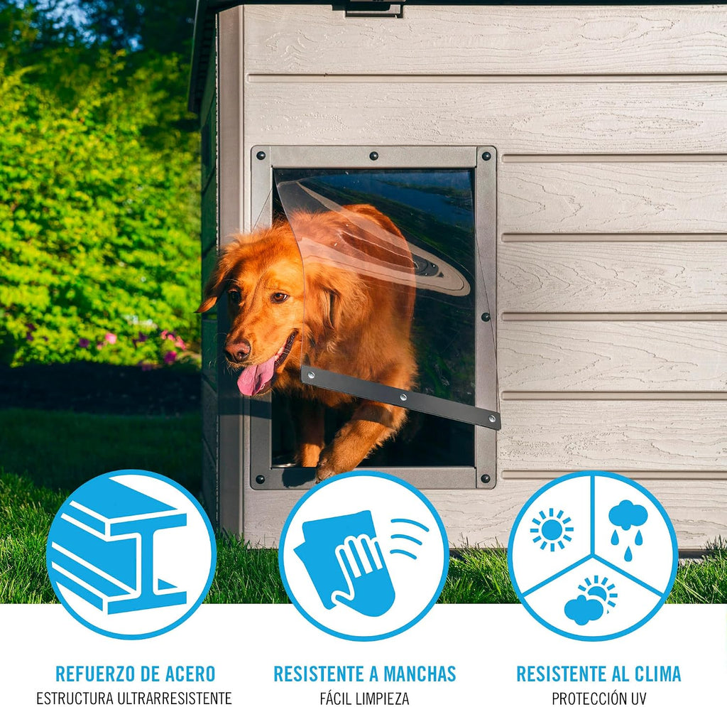 lifetime deluxe dog house, weather protected with adjustable, side view