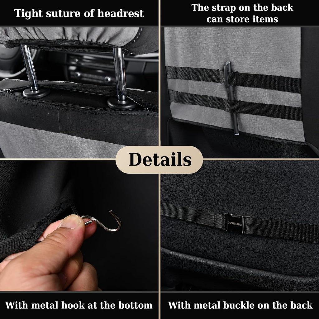 coverado car seat covers front, canvas universal seat, close-up detail