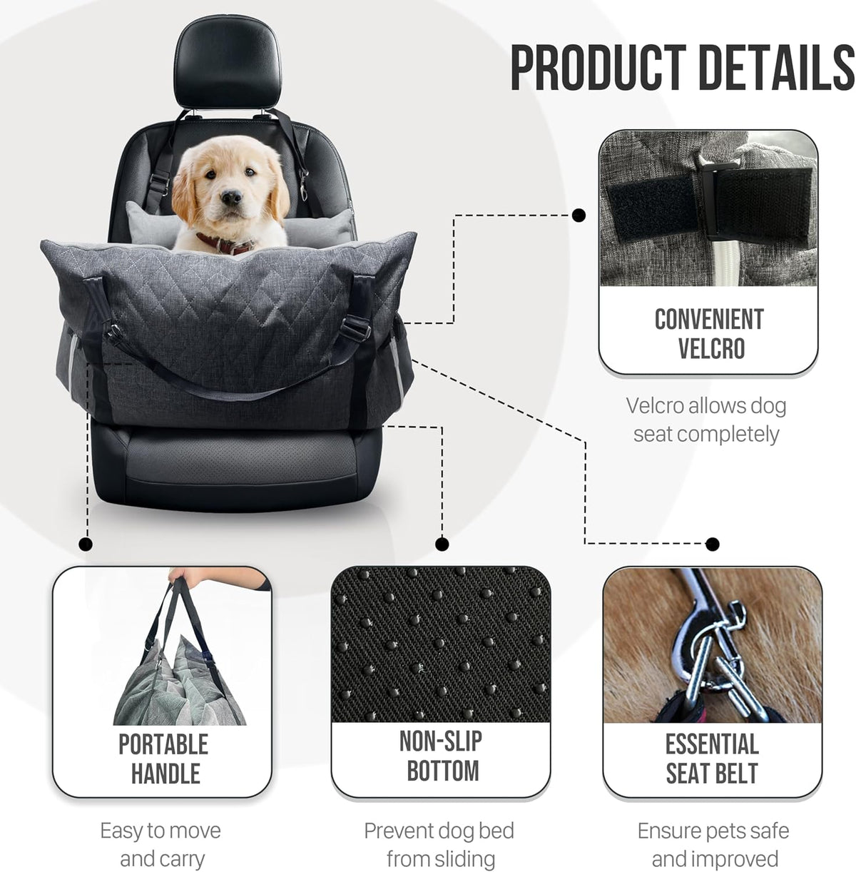 dog car seat for large/medium dogs under 60, side view