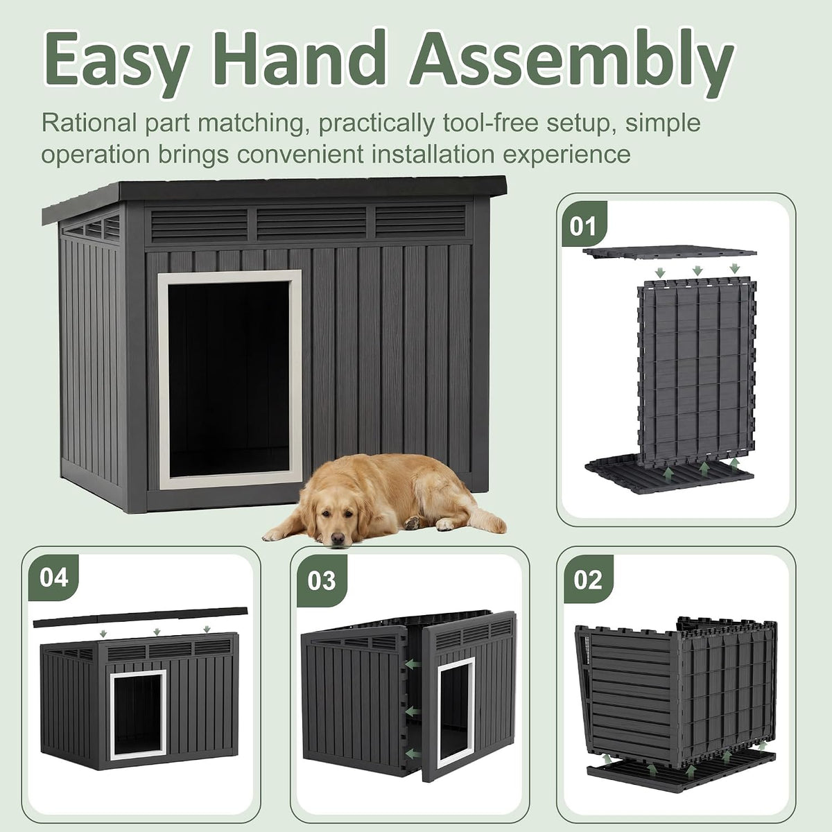 drato large dog house, weatherproof resin large dog, package contents