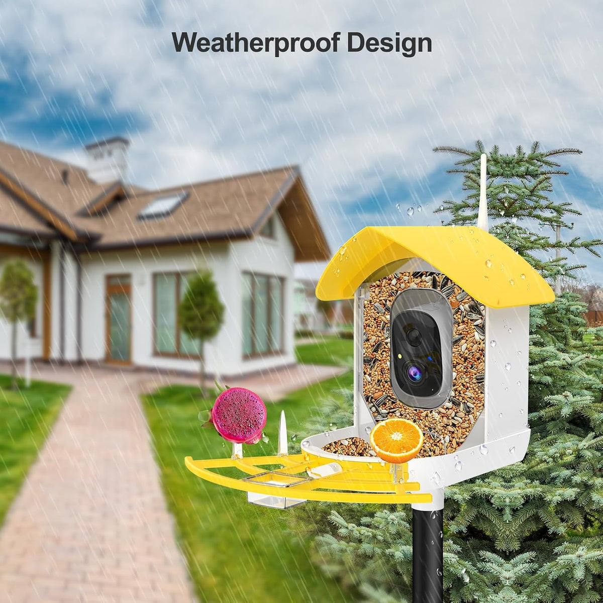 fazoxo bird feeder with camera,birds house camera,solar powered,yellow, side view