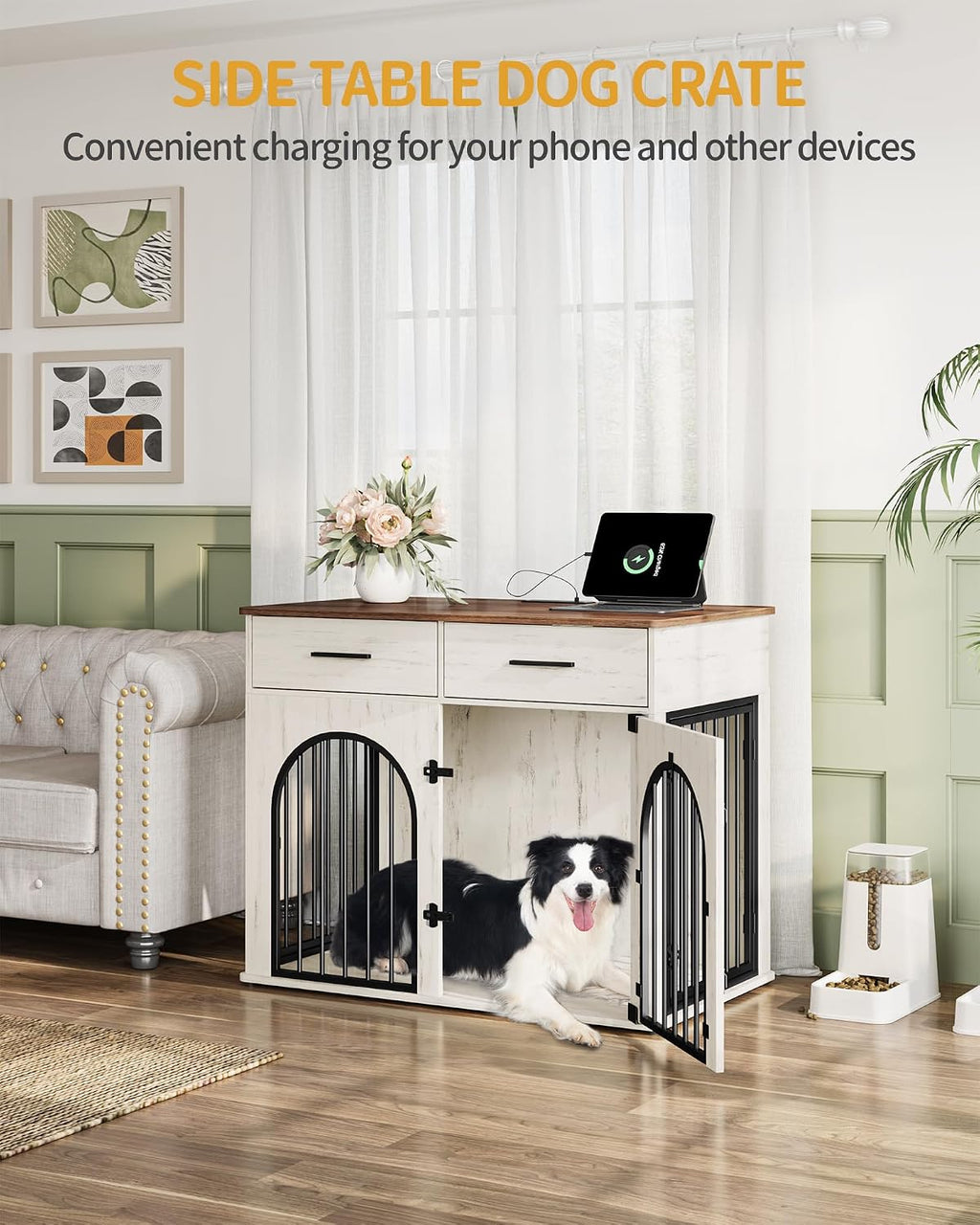 hzuaneri 39.4 in dog crate furniture with storage, side view
