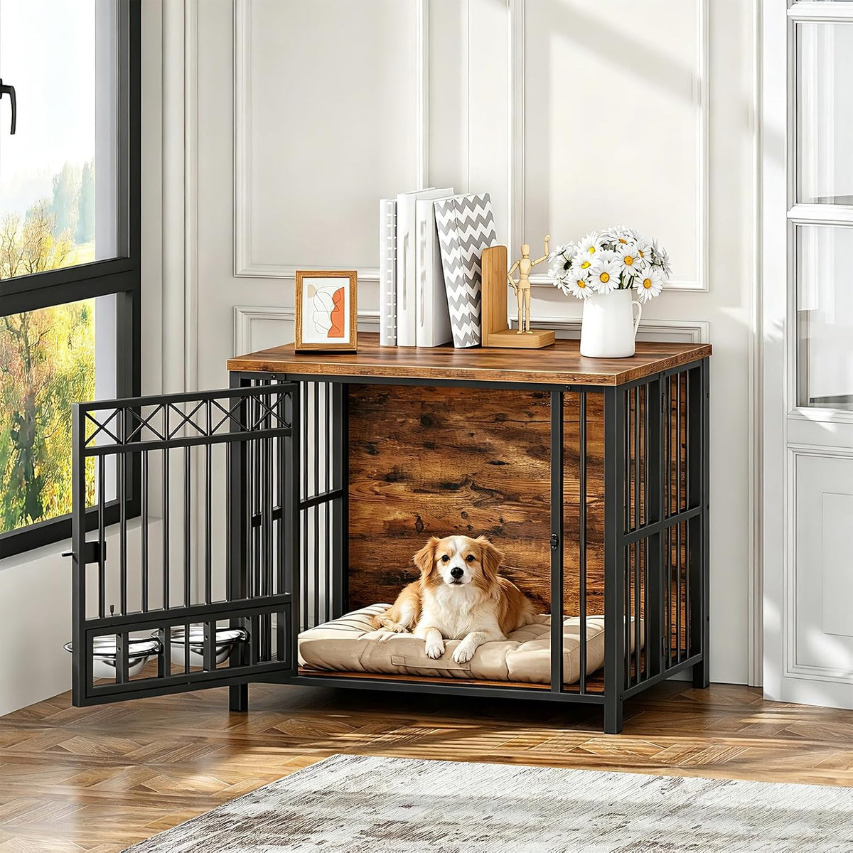 hoobro foldable dog crate furniture with 360° rotating, package contents