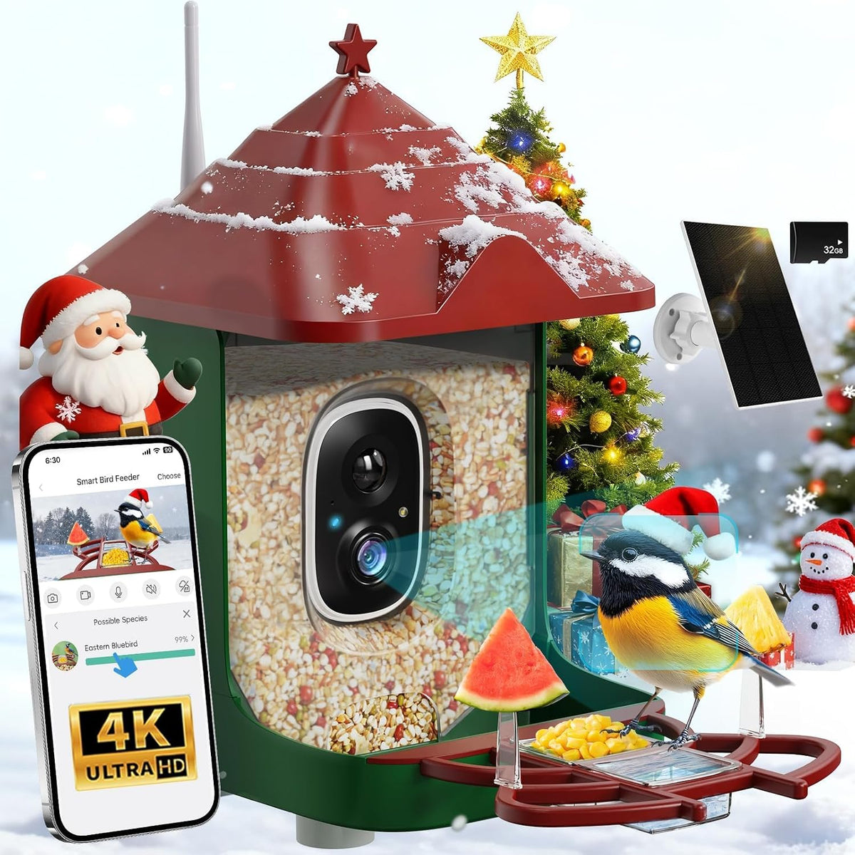 smart bird feeder with camera, solar panel &, main product view