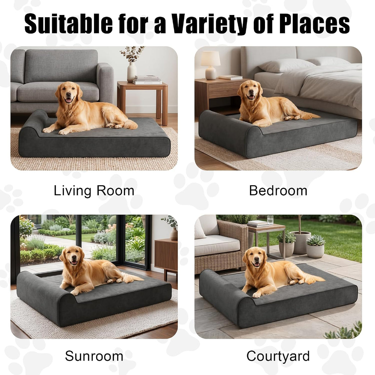 orthopedic dog bed for large dog, memory foam on a desk or shelf