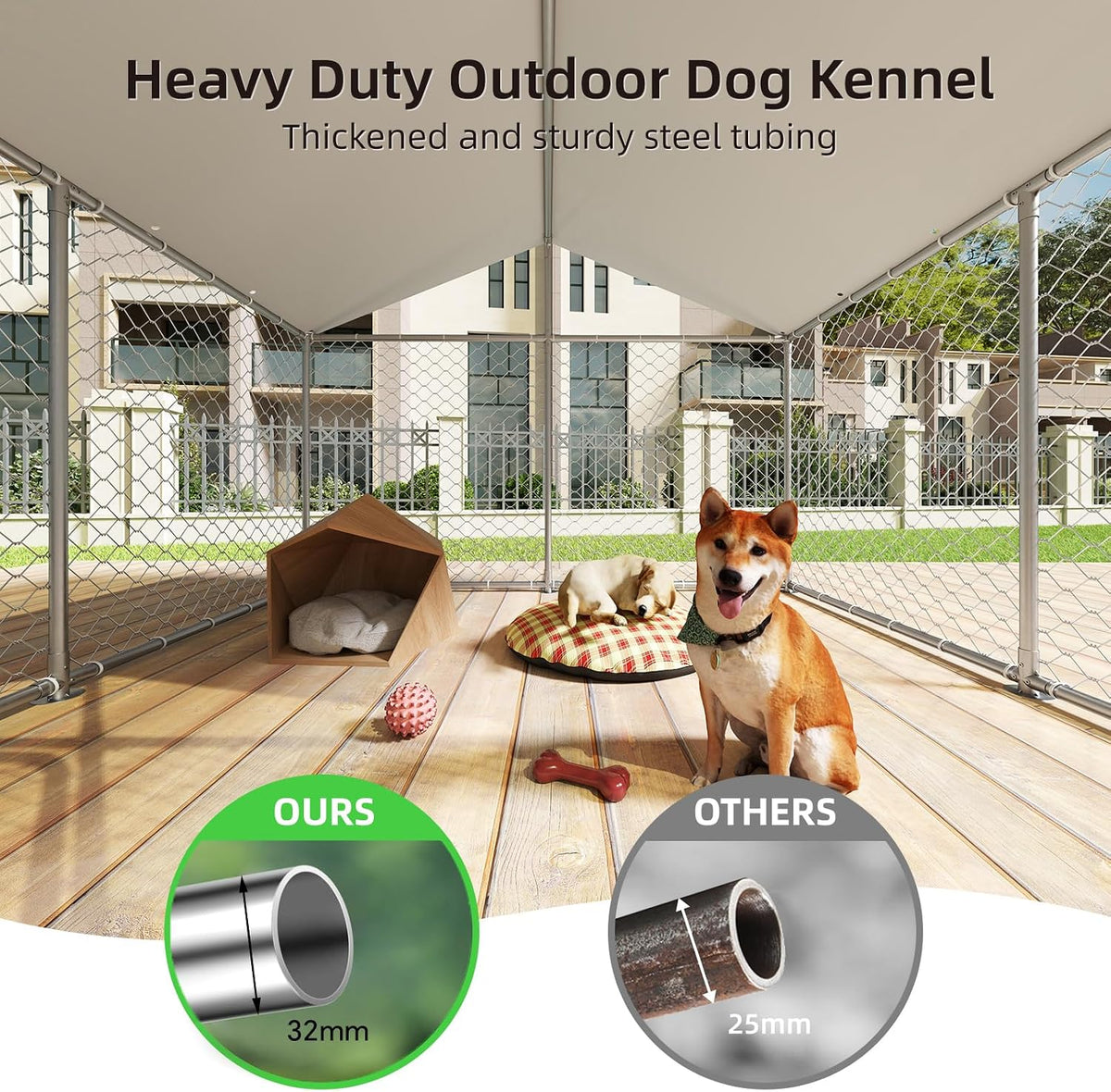 10x10ft large outdoor dog kennel outside, heavy duty, side view