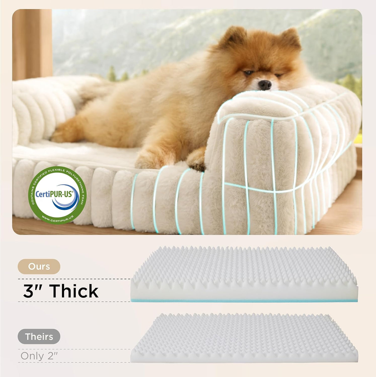 bedsure comfyfleece® memory foam orthopedic dog bed medium, side view