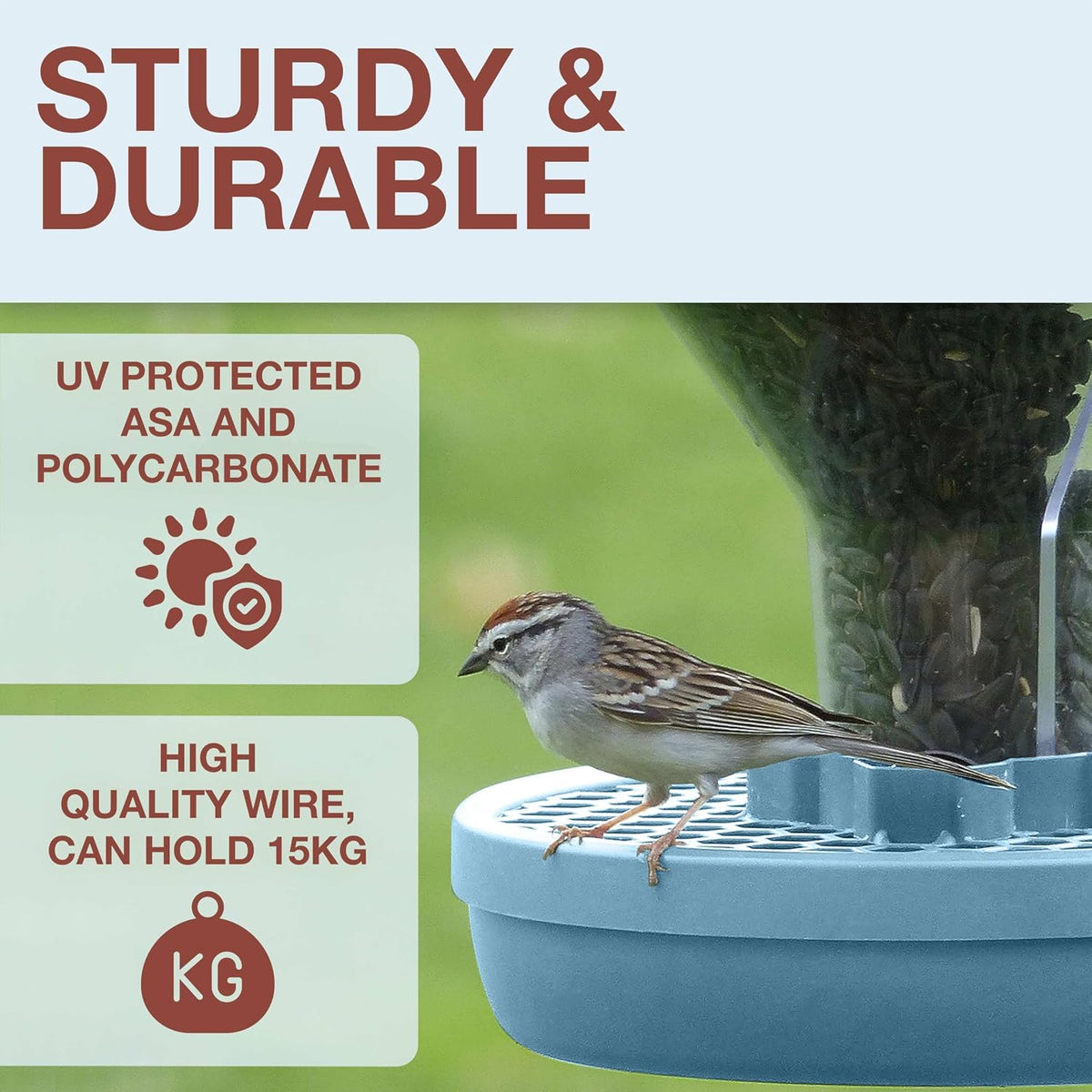 swissinno bird feeders - no mess hanging bird, side view