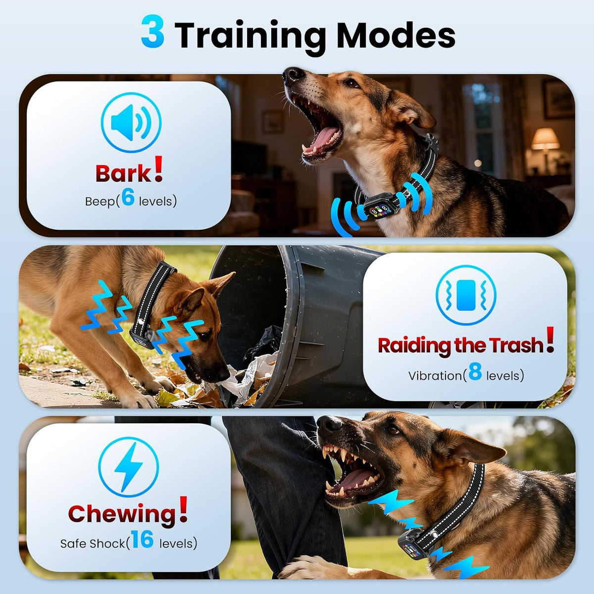 2‑pack 2 in 1 bark collar & shock, close-up detail