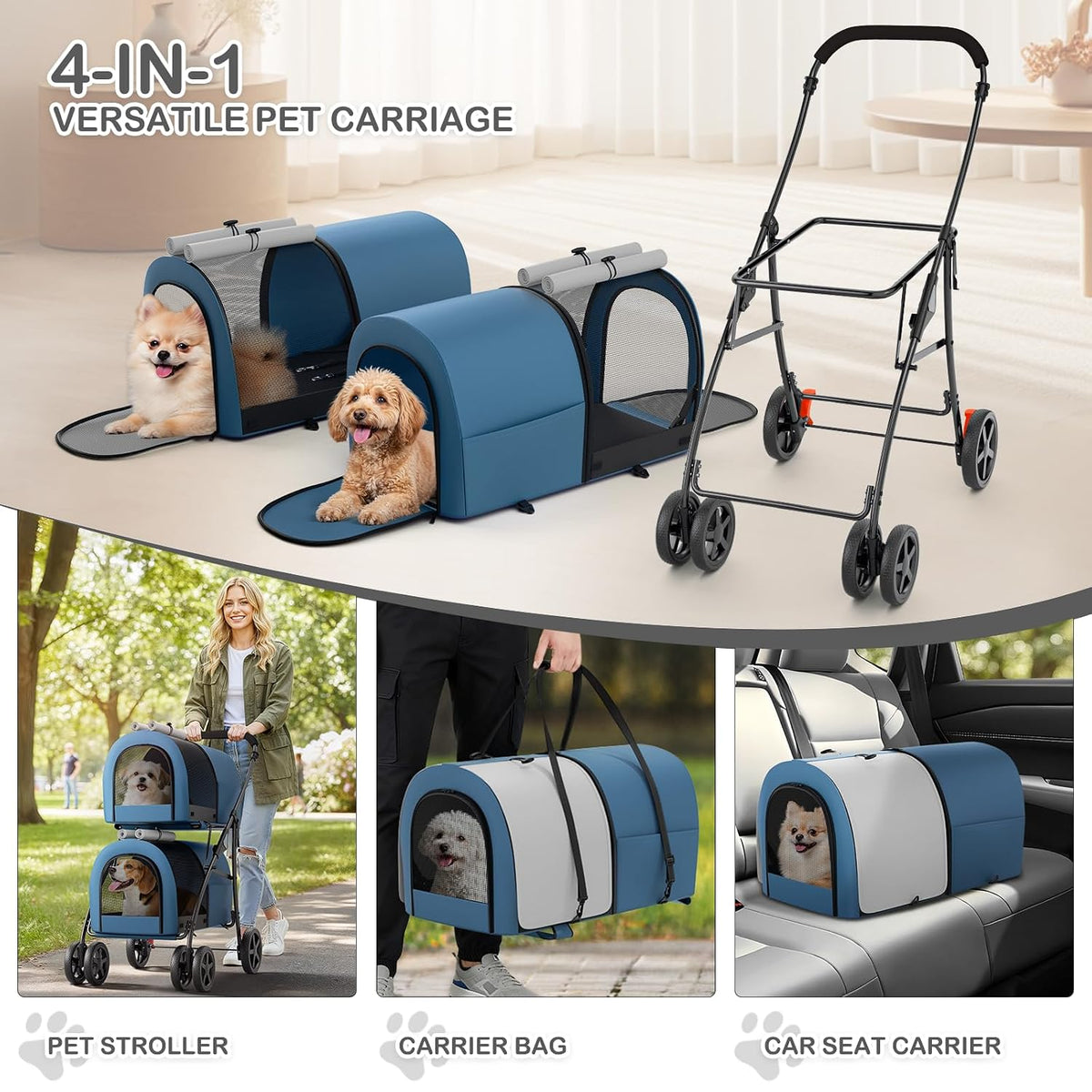 monibloom double dog stroller for small and medium showing dimensions