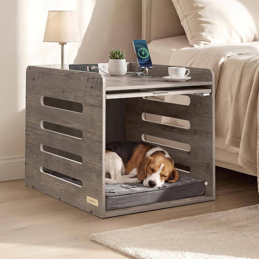 feandrea modern dog crate furniture, charging station, flip-up, main product view