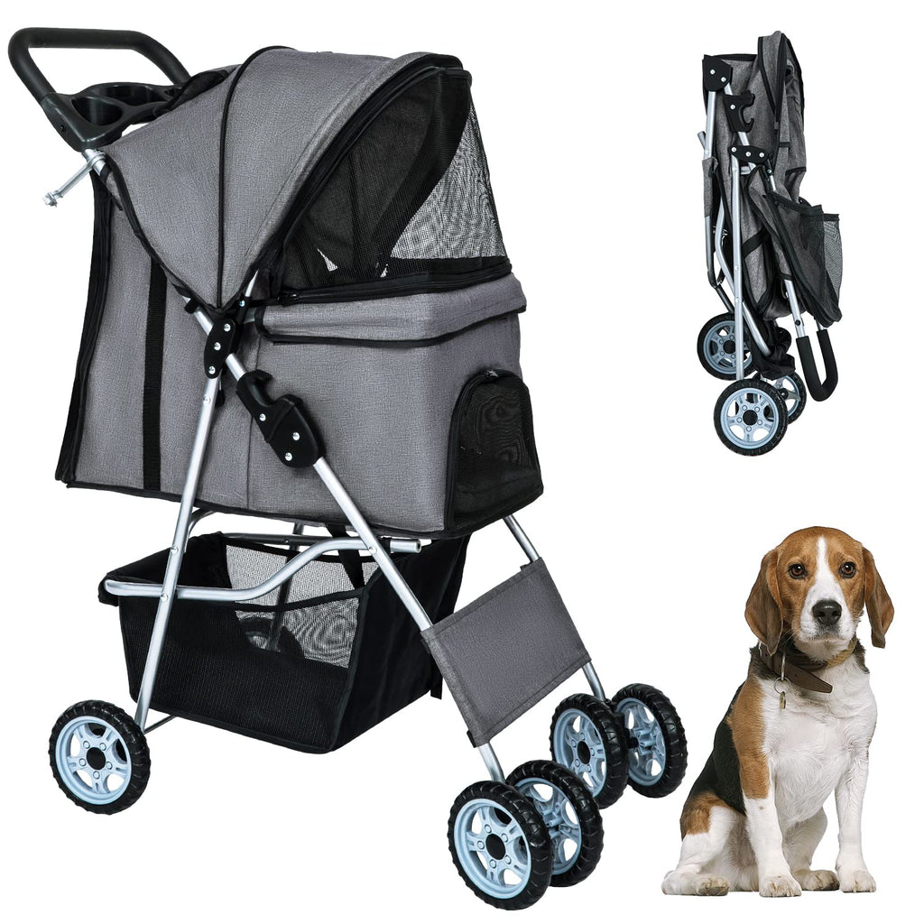 bestpet | 4-wheel foldable pet stroller | grey, main product view