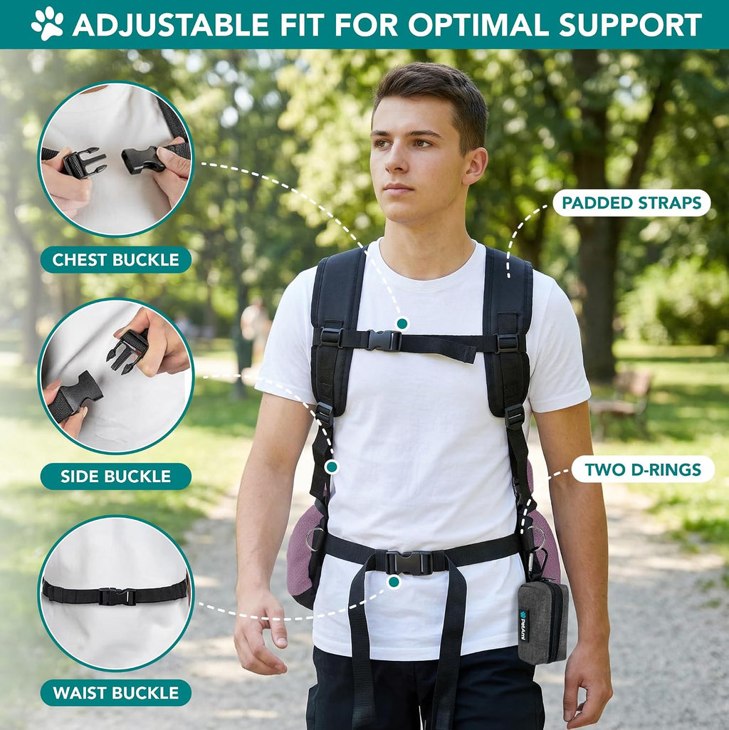 petami dog carrier backpack, hands free front pet showing dimensions