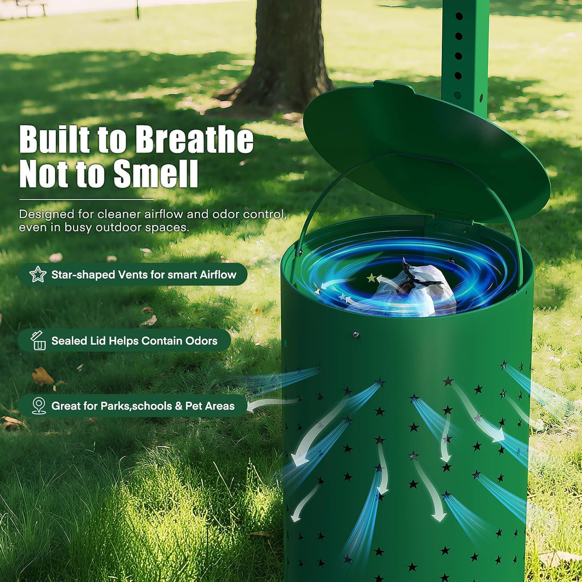 dog waste station - durable dog poop trash shown in use