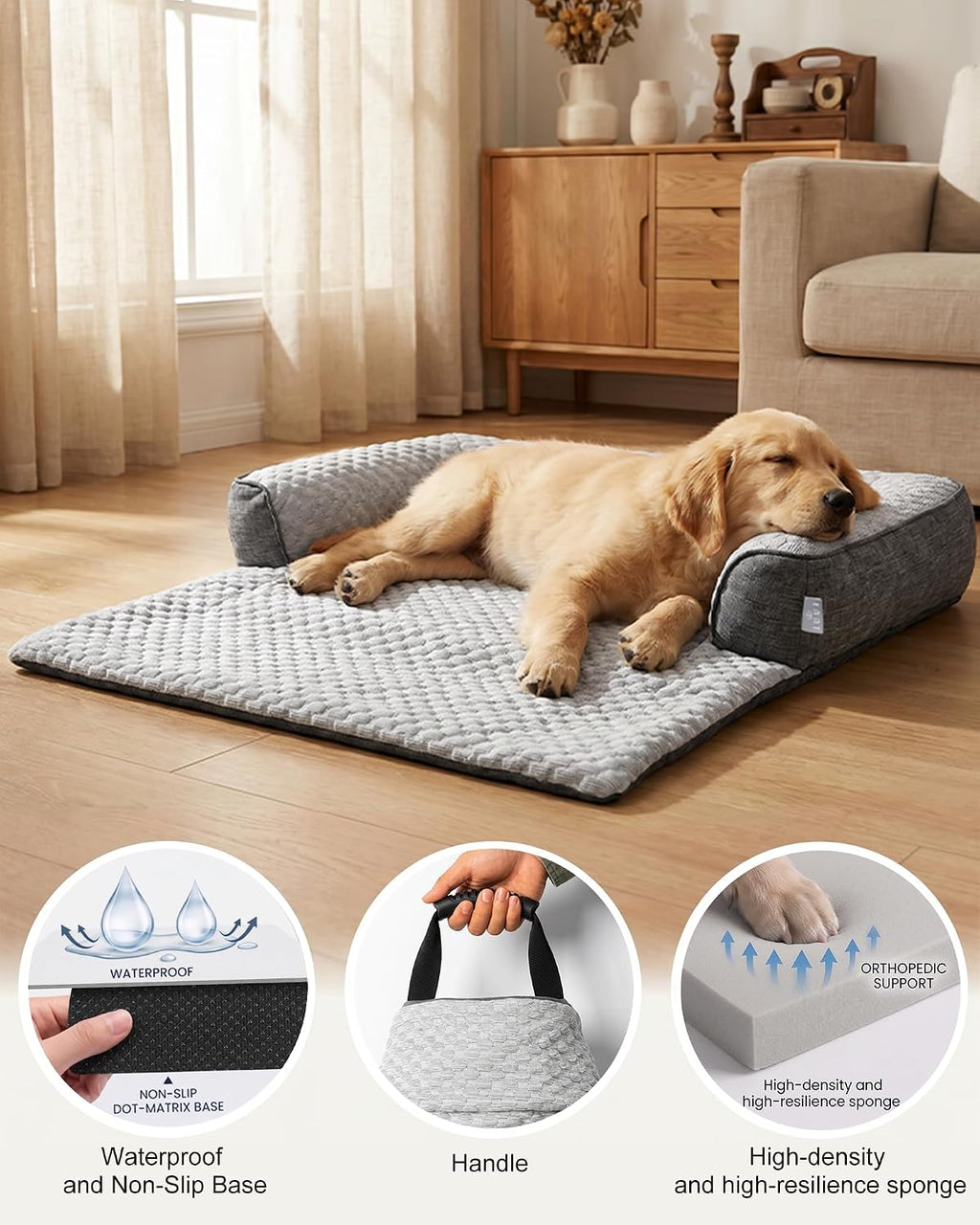 calming dog bed/mat for couch,faux rabbit fur pet showing dimensions
