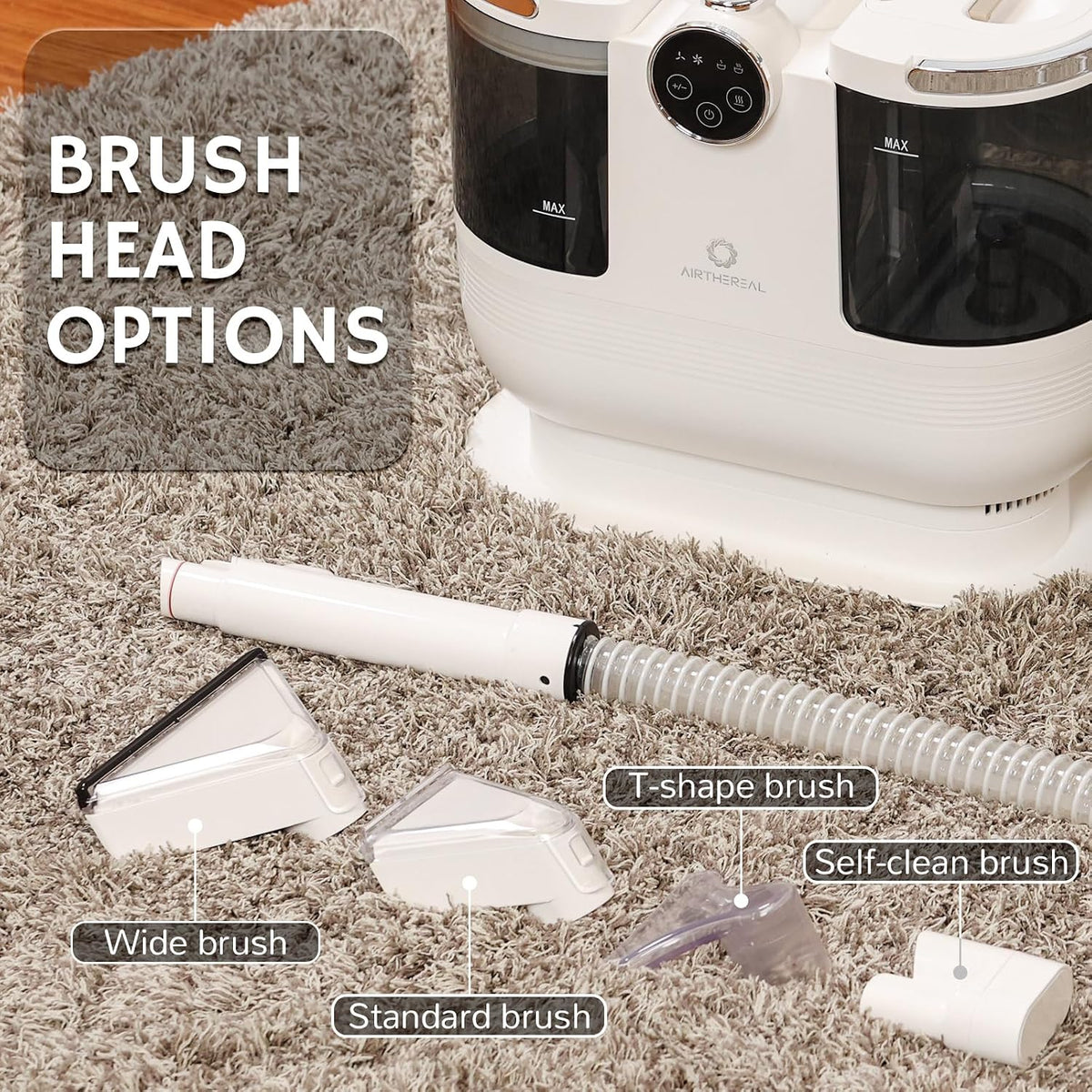 airthereal portable upholstery spot cleaner, instant heating carpet, side view