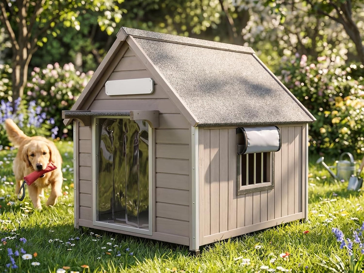 weatherproof wooden dog house outdoor for medium‑large dogs, main product view