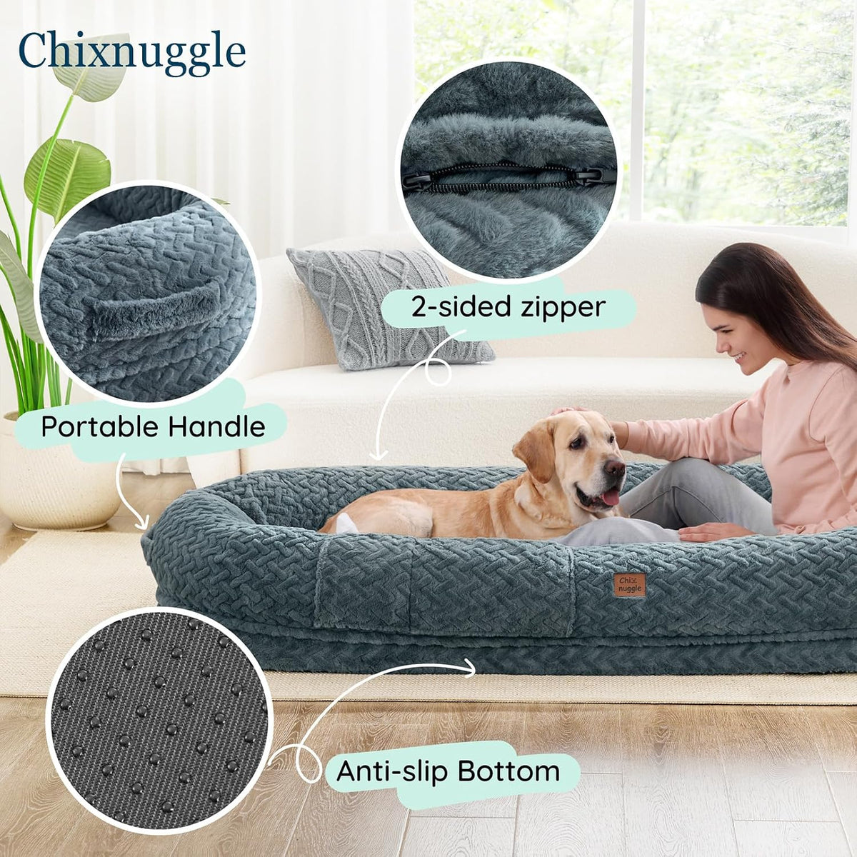 chixnuggle orthopedic human dog bed,with faux fur washable, package contents