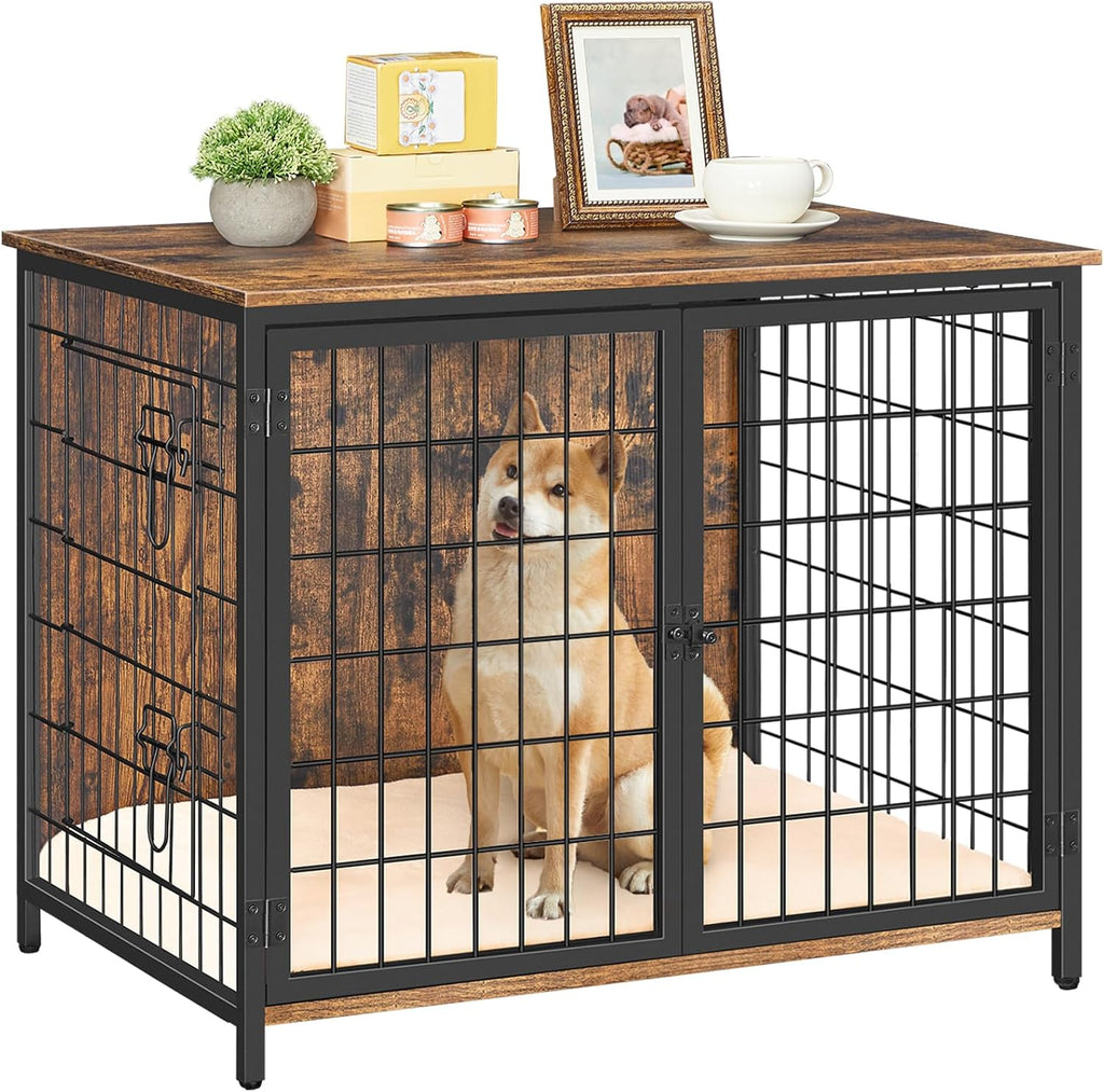 mahancris dog crate furniture with cushion, wooden dog, view 9