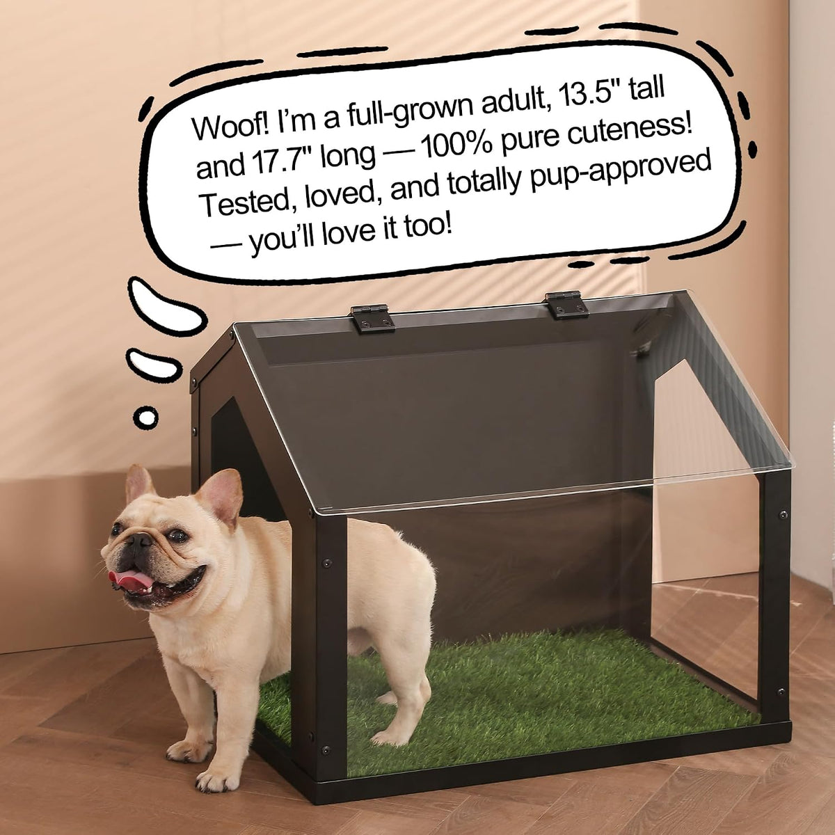 stylish indoor dog potty with high walls, durable shown in use