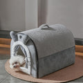 cute small dog cave bed with door curtain, main product view