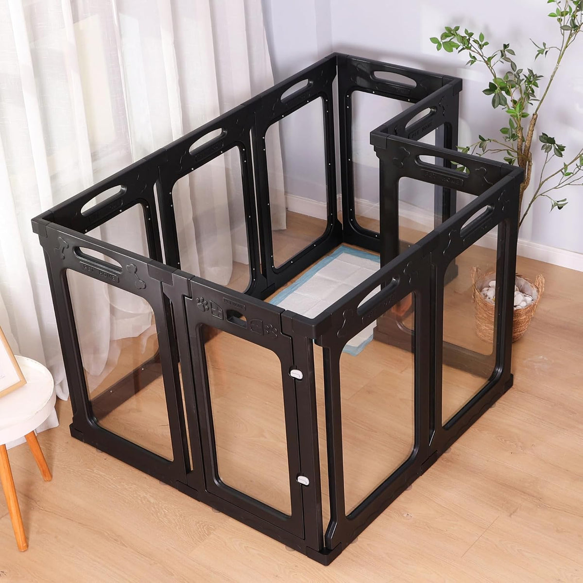 clear acrylic dog playpen indoor, 24" h, 2, side view