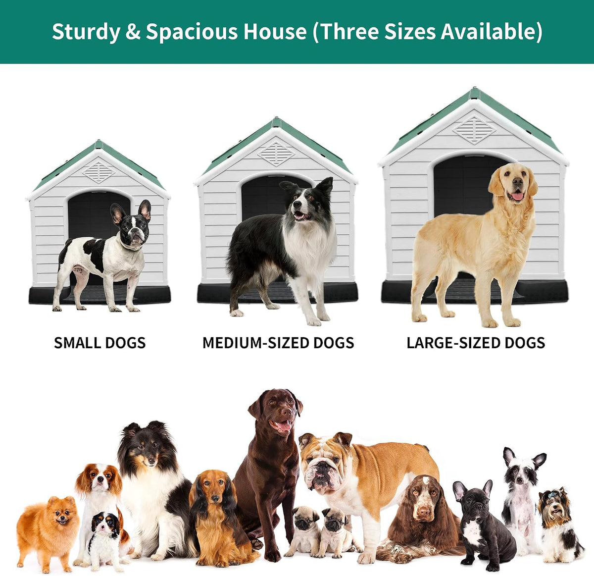 yitahome plastic dog house, waterproof indoor outdoor doghouse, side view