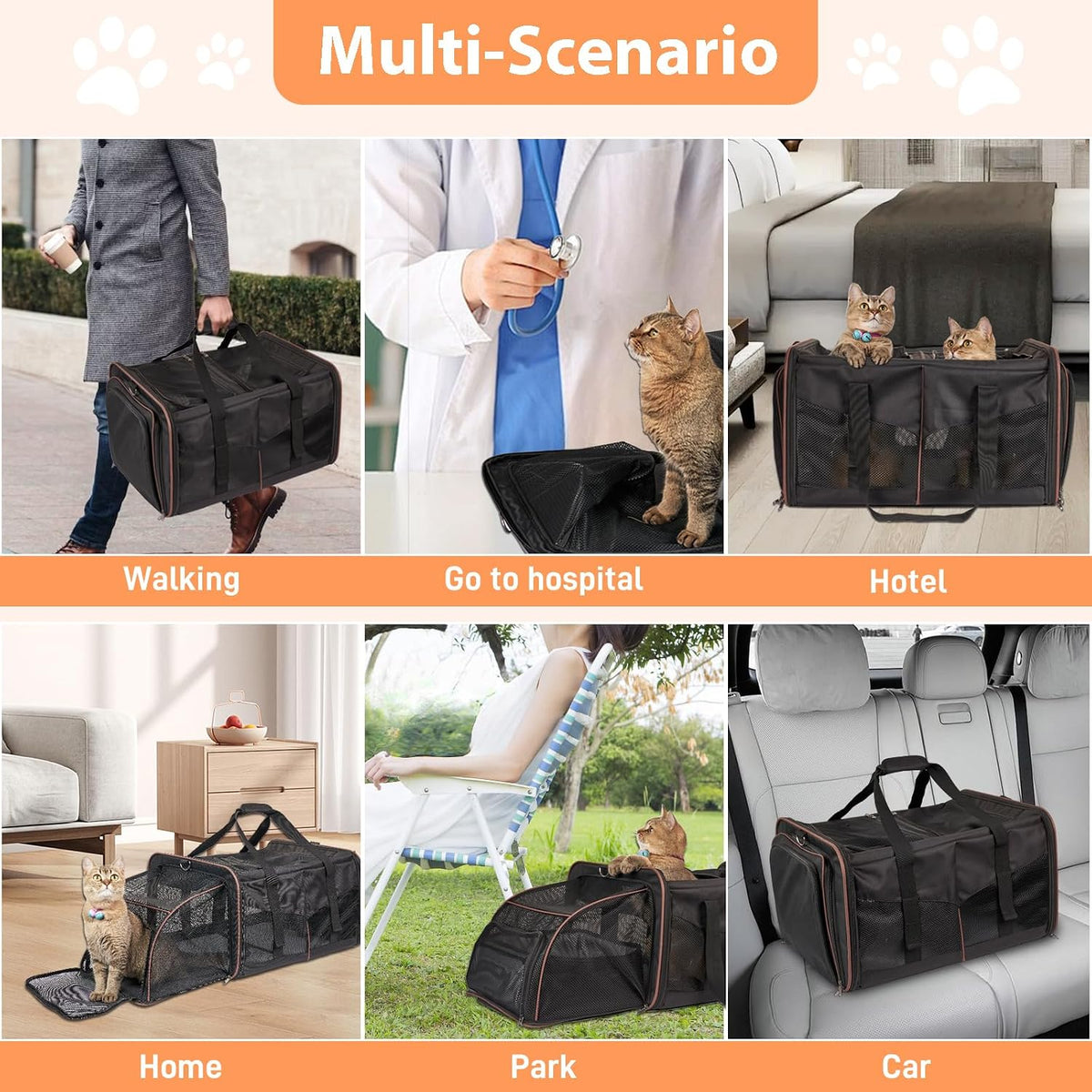 large cat carrier for 2 cats, expandable with shown in use