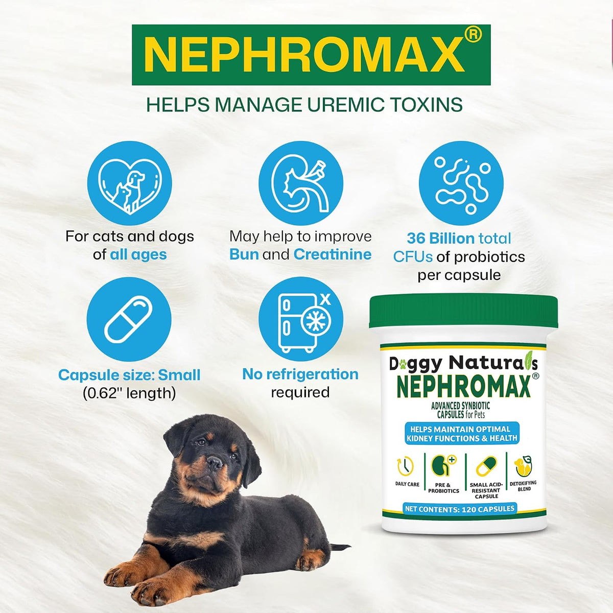 nephromax™ synbiotic capsules dogs cats -36 billion cfu, side view