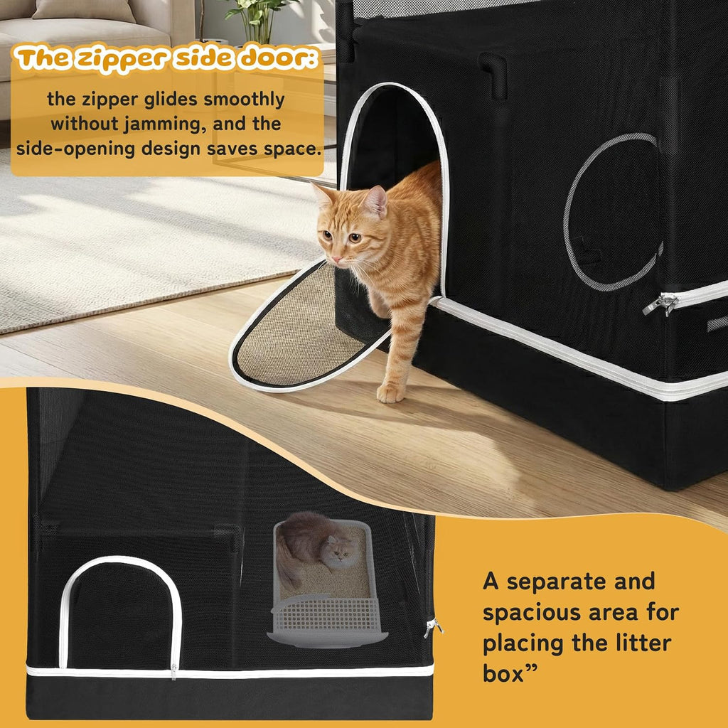 spacious catio indoor outdoor cat enclosure, multi‑level cat, side view