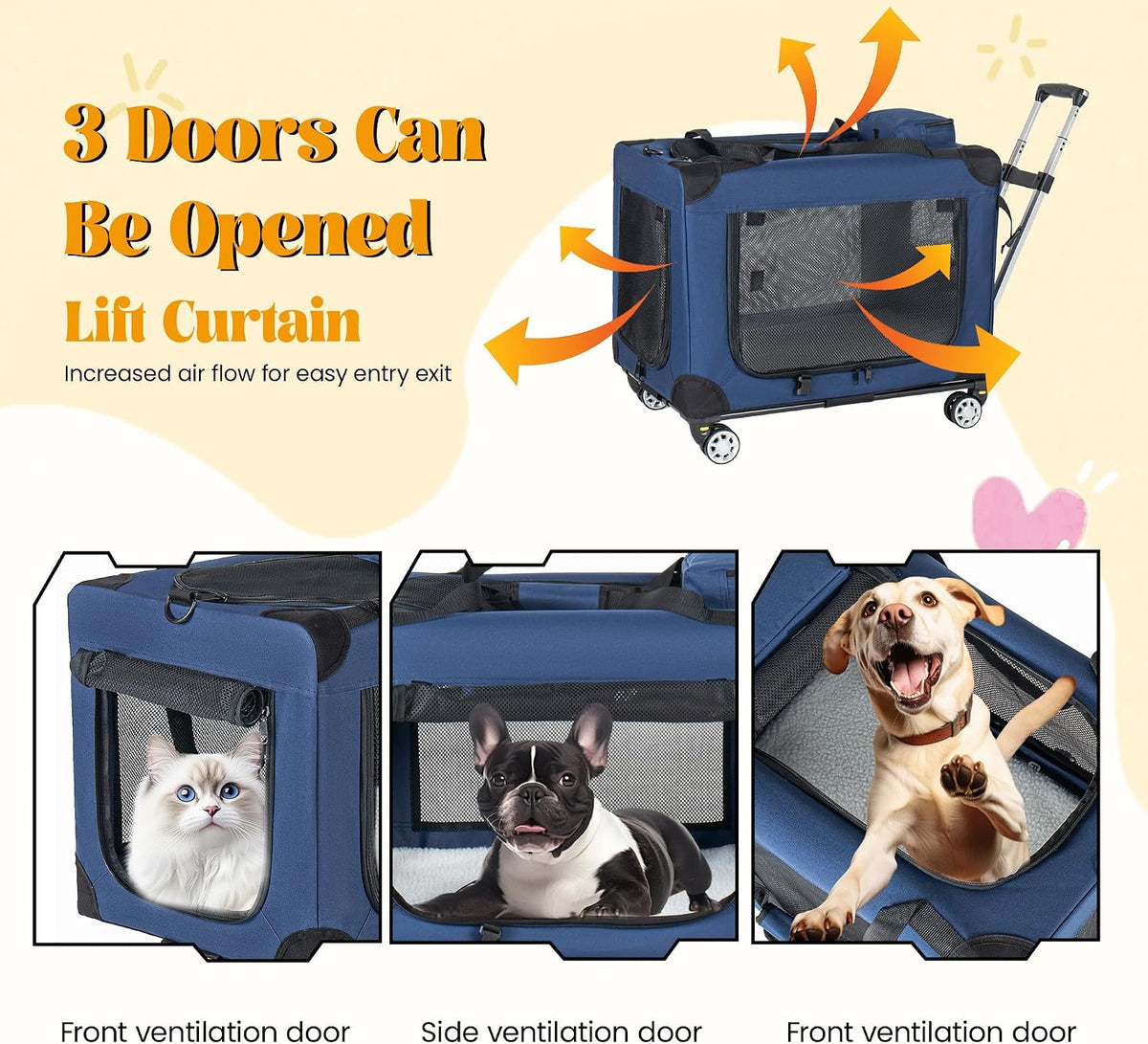 2 in 1 collapsible travel dog crate for, side view