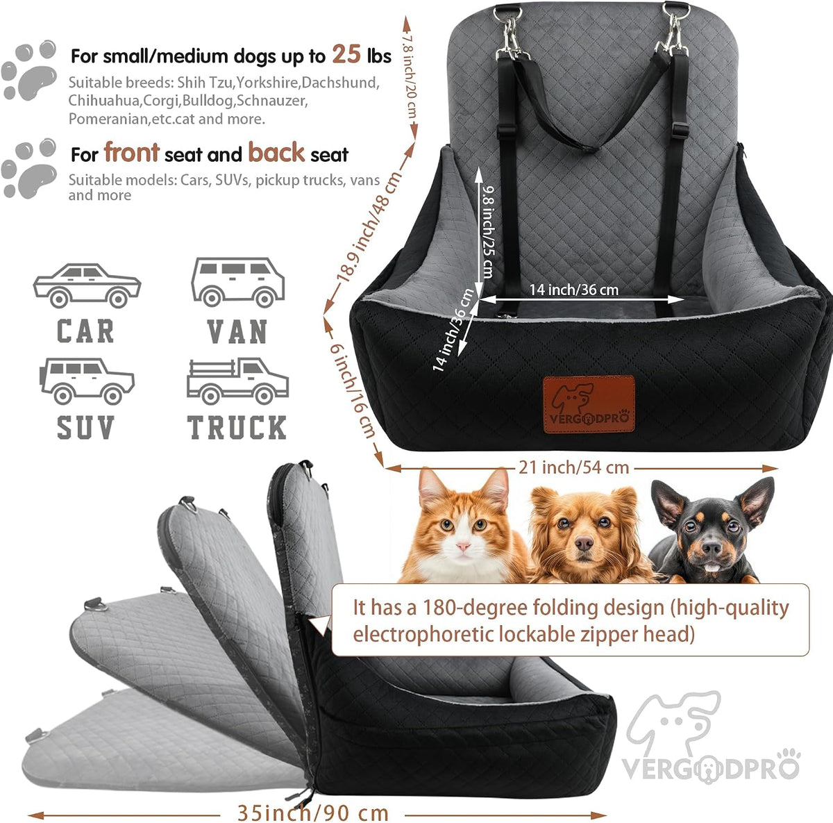 small dog car seat & travel bed:keep your, close-up detail