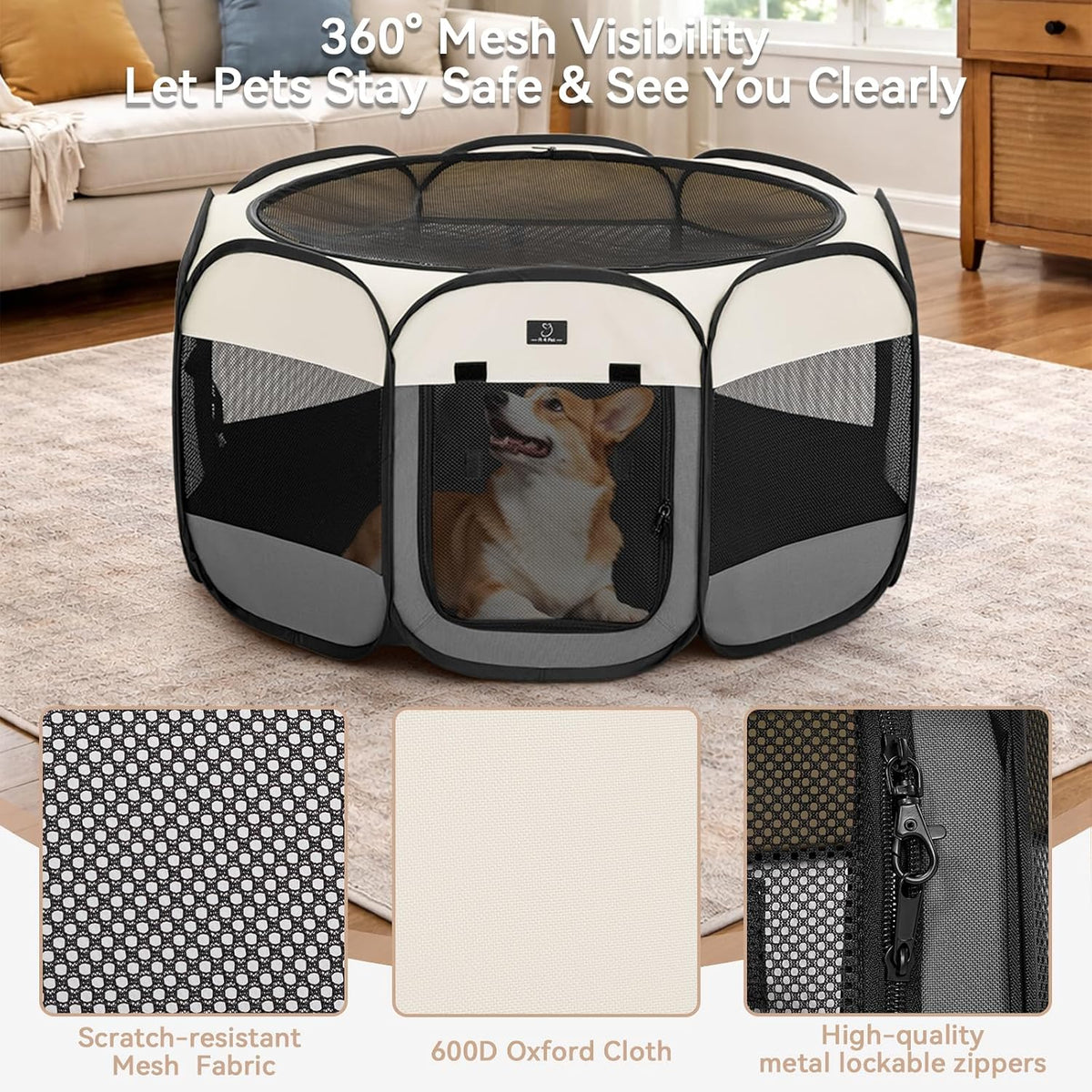 a 4 pet 40.55-in dog playpen, small dogs shown in use