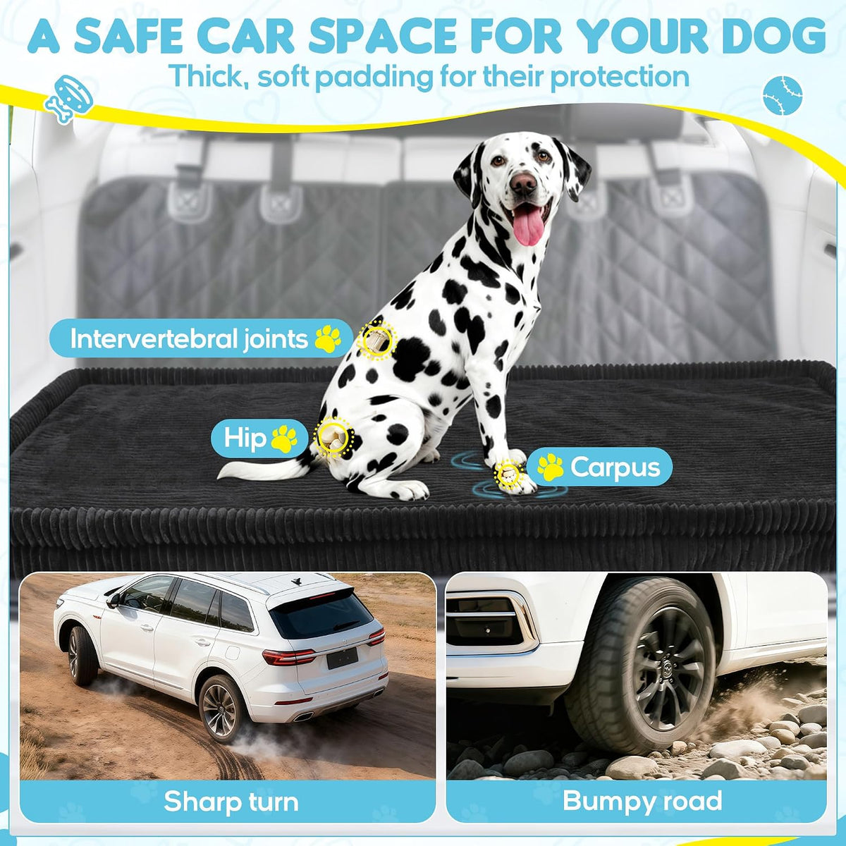 loiion dog car bed, non-slip backseat extender pet shown in use
