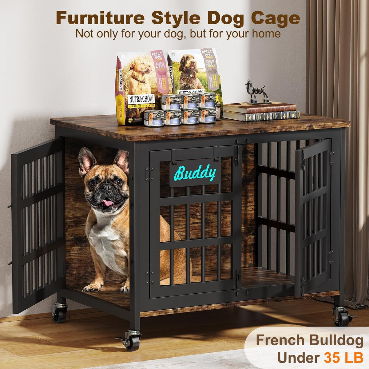 easycom 32 in heavy duty dog crate furniture shown in use